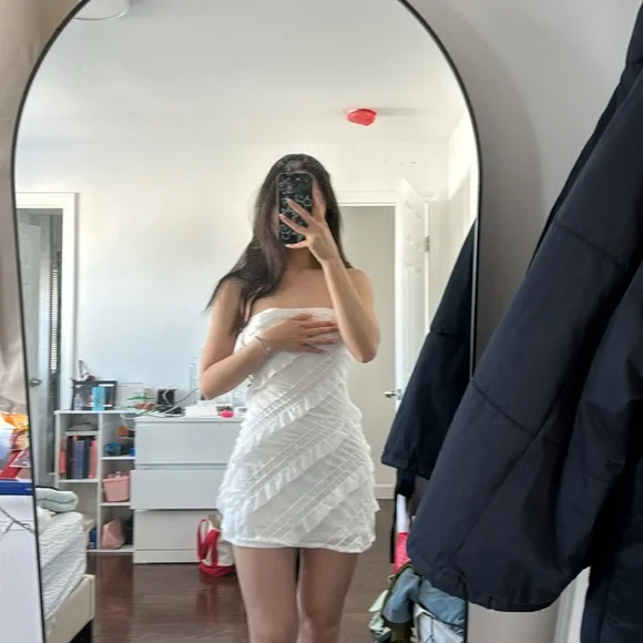strapless open back dress Mousse Strapless Mini Dress White